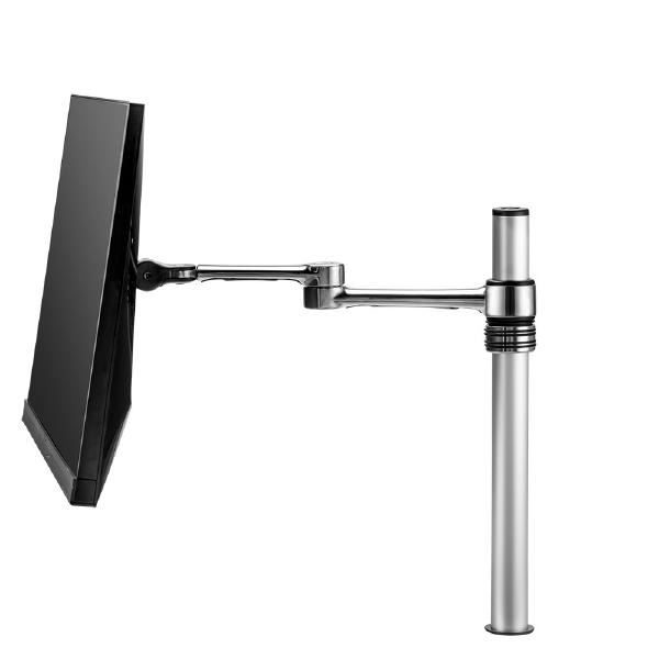 Atdec Single Monitor Swing Arm on Post. Up to 32" screens, Max load: 8kg (flat), 5.5kg (curved), Bolt-Through and F-Clamp, VESA up to 100x100. Silver.