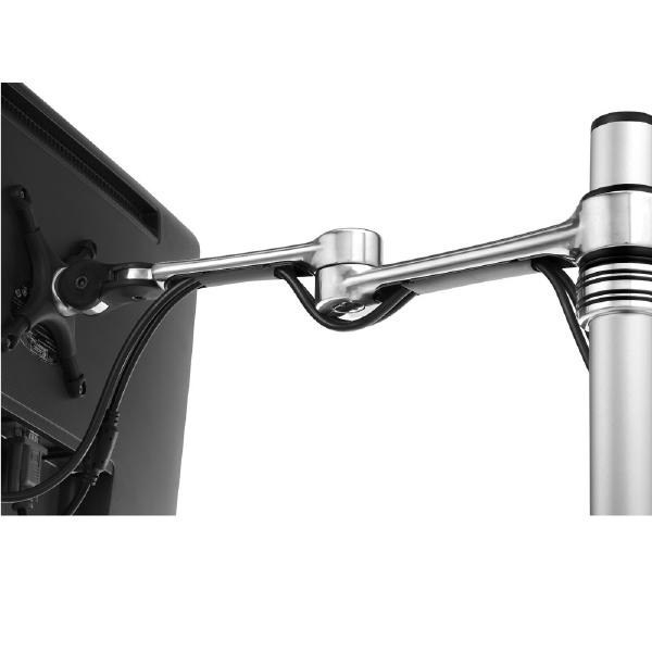 Atdec Single Monitor Swing Arm on Post. Up to 32" screens, Max load: 8kg (flat), 5.5kg (curved), Bolt-Through and F-Clamp, VESA up to 100x100. Silver.