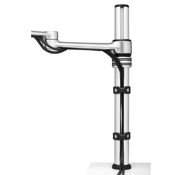 Atdec Single Monitor Swing Arm on Post. Up to 32" screens, Max load: 8kg (flat), 5.5kg (curved), Bolt-Through and F-Clamp, VESA up to 100x100. Silver.