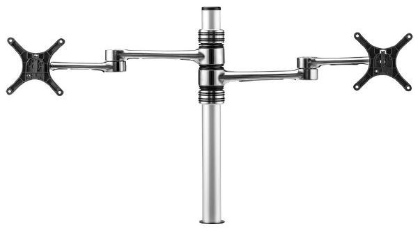 Atdec Dual Monitor Mount Independant Swing Arms on Post. Up to 32", Max load: 8kg (flat), 5.5kg (curved), Bolt-Through and F-Clamp. Silver