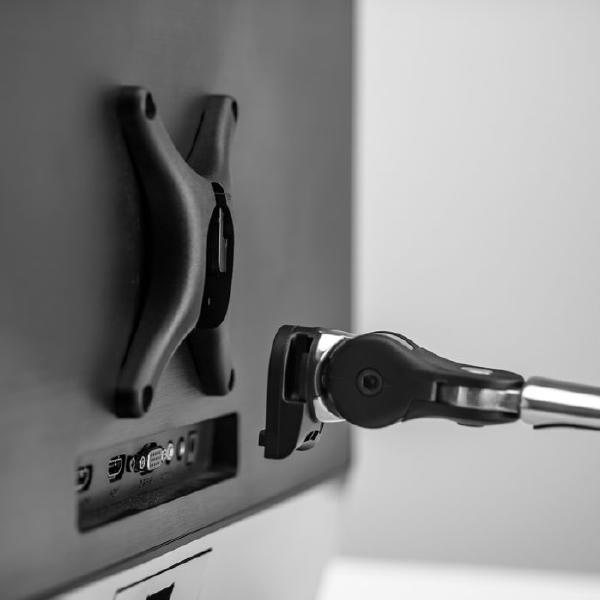 Atdec Dual Monitor Mount Independant Swing Arms on Post. Up to 32", Max load: 8kg (flat), 5.5kg (curved), Bolt-Through and F-Clamp. Silver