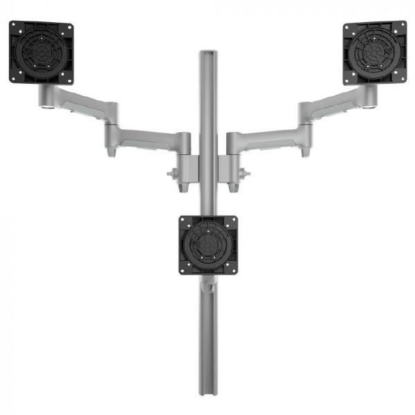 Atdec AWMS-3-TH467 Triple Monitor "Stack" Desk Mount and Heavy-Duty F Clamp Desk Fixing, Silver