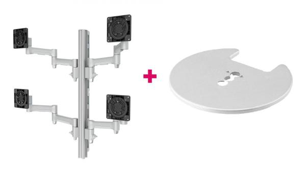 Atdec AWMS-4-4675 Quad 460mm Monitor Arms on 750mm Post. 12kg Flat Screens, 10kg Curved Screens, Grommet Clamp Desk Fixing, Silver