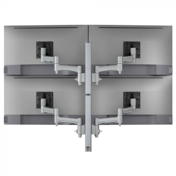 Atdec AWMS-4-4675 Quad 460mm Monitor Arms on 750mm Post. 12kg Flat Screens, 10kg Curved Screens, Heavy-Duty F Clamp Desk Fixing, Silver