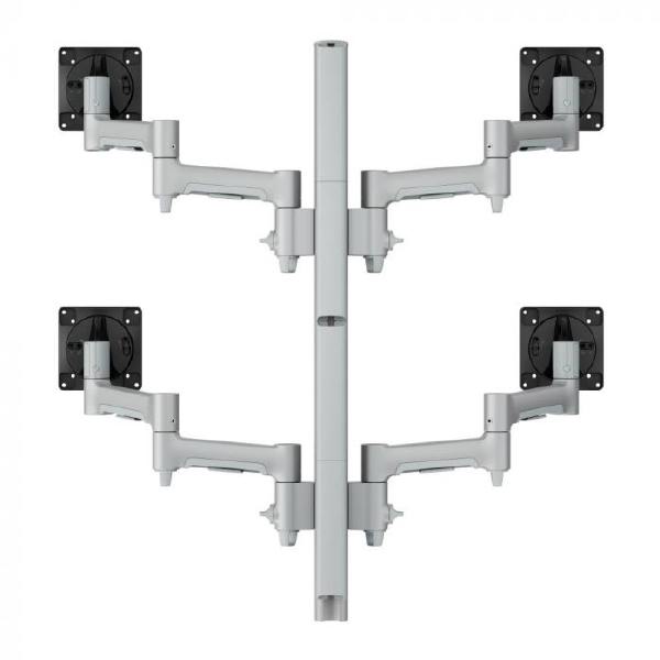 Atdec AWMS-4-4675 Quad 460mm Monitor Arms on 750mm Post. 12kg Flat Screens, 10kg Curved Screens, Heavy-Duty F Clamp Desk Fixing, Silver