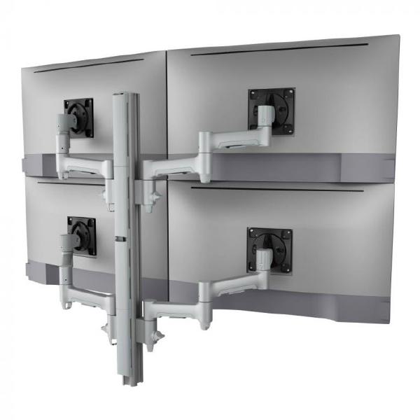 Atdec AWMS-4-4675 Quad 460mm Monitor Arms on 750mm Post. 12kg Flat Screens, 10kg Curved Screens, Heavy-Duty F Clamp Desk Fixing, Silver