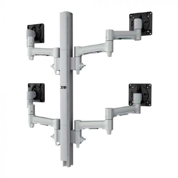 Atdec AWMS-4-4675 Quad 460mm Monitor Arms on 750mm Post. 12kg Flat Screens, 10kg Curved Screens, Heavy-Duty F Clamp Desk Fixing, Silver