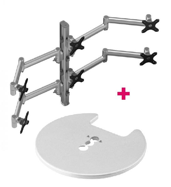 Atdec AWMS-6-13717 Hex Monitor Mount + 750mm Post / 12kg (26.5lb) Flat Screens, 10kg (22lb) Curved Screens + Grommet Clamp Desk Fixing, Silver