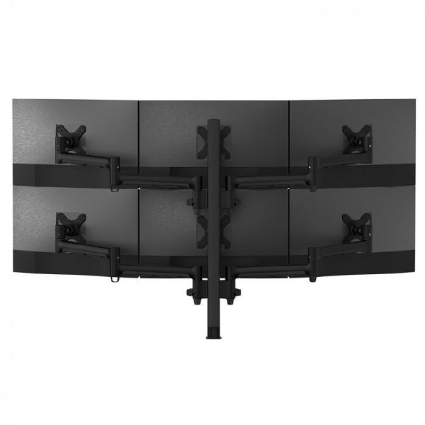 Atdec AWMS-6-13717 Hex Monitor Mount + 750mm Post / 12kg (26.5lb) Flat Screens, 10kg (22lb) Curved Screens + Heavy-Duty F Clamp Desk Fixing, Black