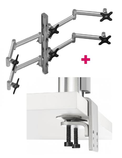 Atdec AWMS-6-13717 Hex Monitor Mount + 750mm Post / 12kg (26.5lb) Flat Screens, 10kg (22lb) Curved Screens + Heavy-Duty F Clamp Desk Fixing, Silver