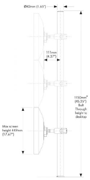 Atdec Spacedec POS Display Pole 750mm long 42mm diameter pole with two display heads. Max load: 12kg. VESA up to 100x100