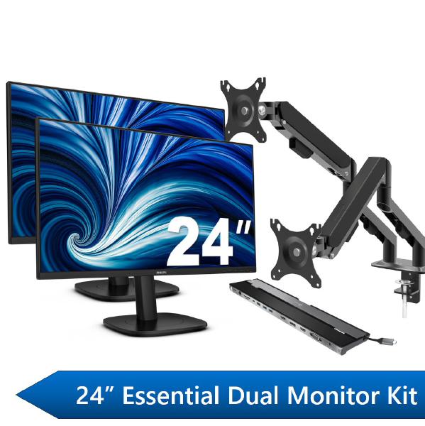 Philips 24" Essential Dual Monitor Docking Kit, 2x 24" FHD Business Monitors, 1x J5Create USB-C D...