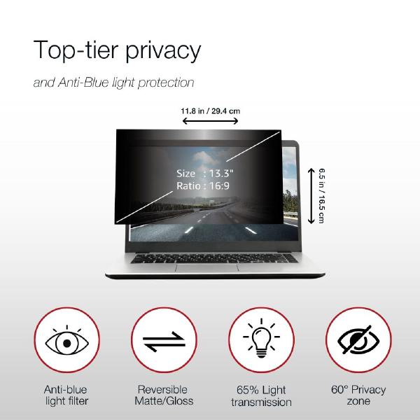 Shintaro Privacy Screen Filter 13.3" for Laptop with Adhesive Strips, 16:9, Anti-glare & Blue Light Filter