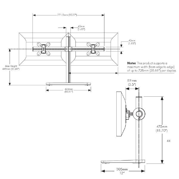 Atdec Visidec Focus Display Accessory Arm Dual Displays, Horizontal Mount 24" - 32" Polished Silver