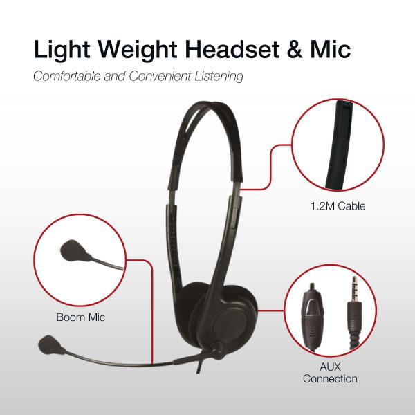 Shintaro Lightweight Headset with Boom Microphone, Inline Volume Control, and 3.5mm Combo Jack - Ideal for Hands-Free Video Chat and Gaming