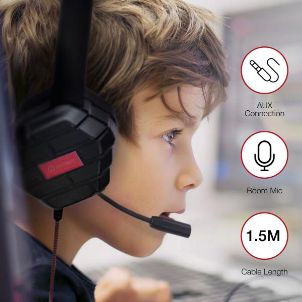 Shintaro Rugged Kids Headsets with Boom Mic, Twistable Headband, and Single Combo 3.5mm Jack - Compatible with Smartphones, Tablets, and PC