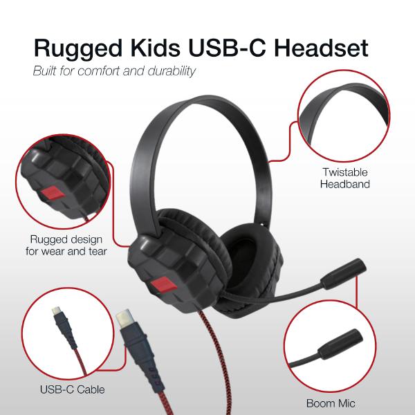 Shintaro Rugged Kids Headsets with Mic, Enhanced USB-C One Piece Mo, Twistable Headband, Adjustab... - Image 4
