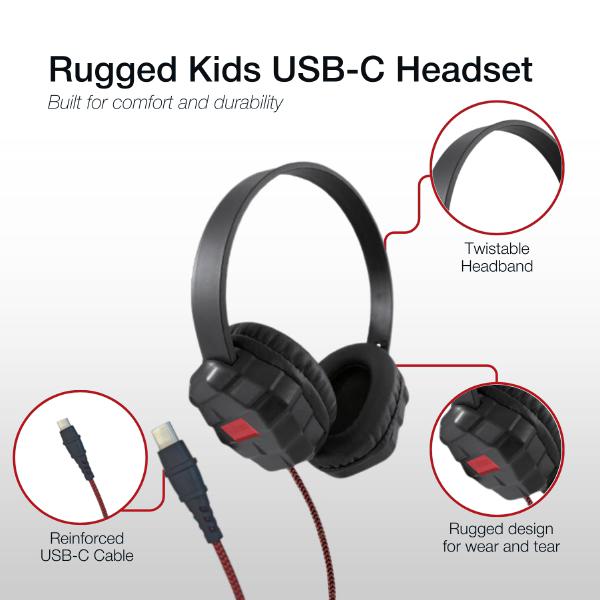 Shintaro Rugged Kids Headset with Enhanced USB-C Reinforcement, 40mm Drivers, Twistable Headband,... - Image 3