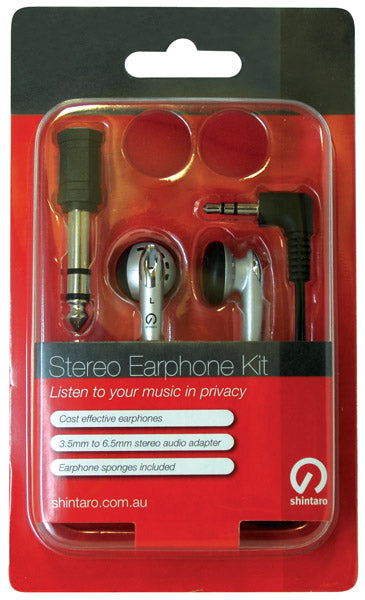 Shintaro Stereo Earphone Kit w/ 3.5mm to 6.5mm Adapter, 1.2m Cable, and Earphone Sponges | Compatible with Audio Devices, Laptops, Phones, & Tablets