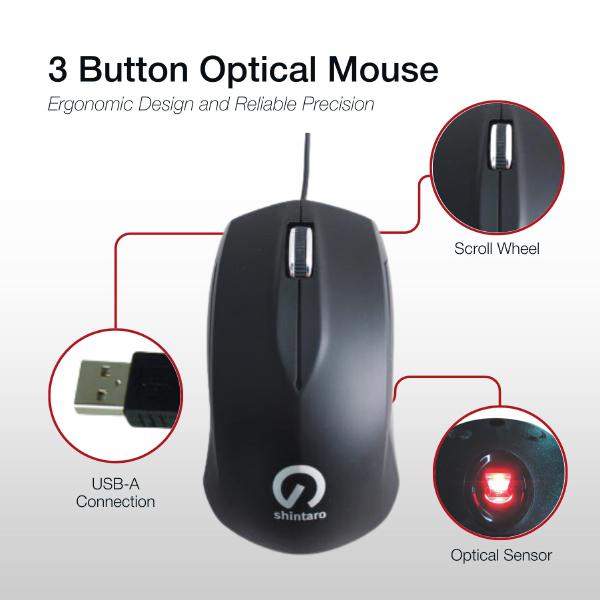 Shintaro 3 Button Optical Mouse with USB 2.0 & PS/2 Adapter - Ergonomic Design for Precision on A... - Image 6