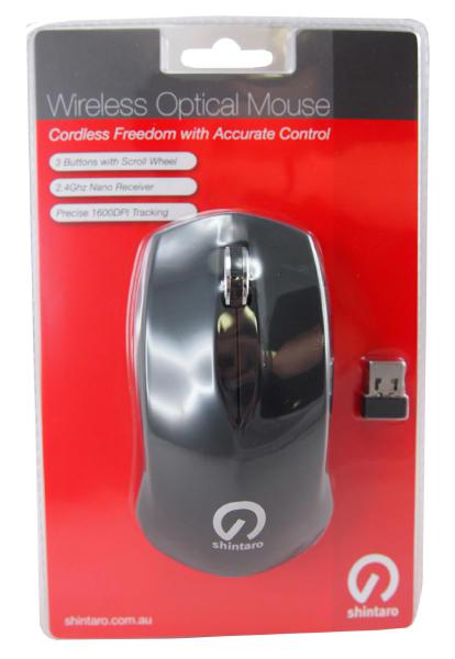 Shintaro 3 Button Wireless RF Mouse with USB 2.0 Dongle & 1600 DPI Precision - Ergonomic Optical Design