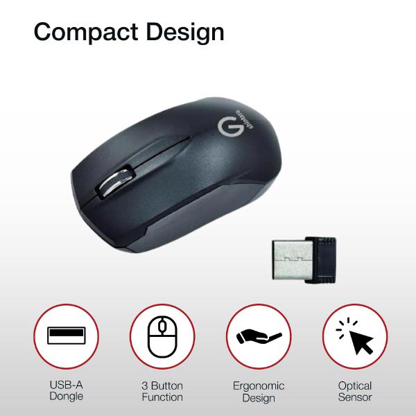 Shintaro 3 Button Wireless RF Mouse with USB 2.0 Dongle & 1600 DPI Precision - Ergonomic Optical Design