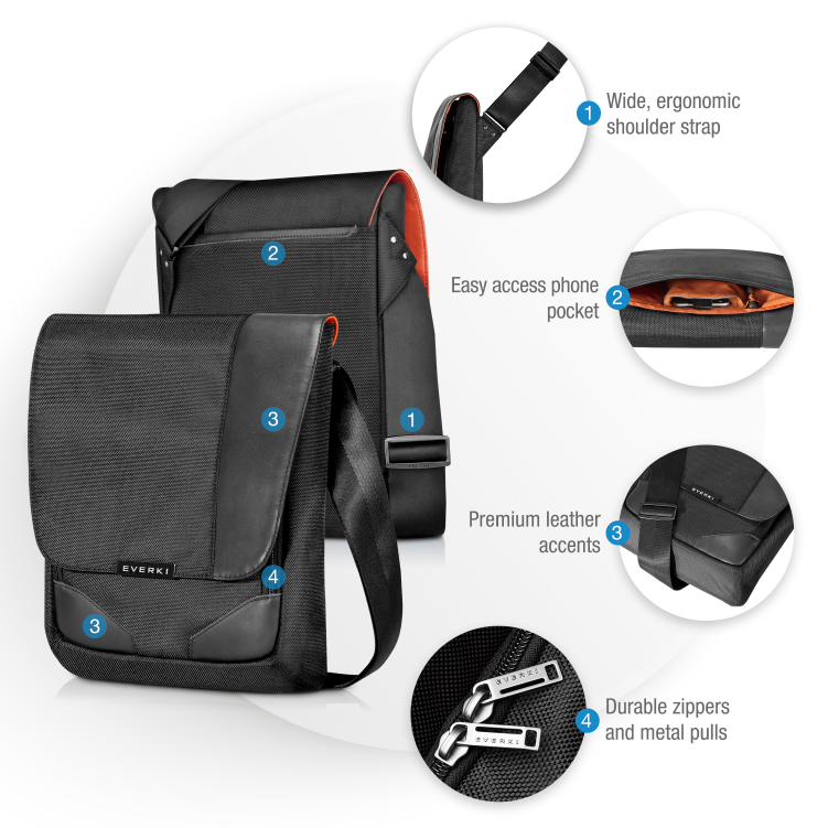 Everki Venue XL Premium RFID Mini Messenger fits iPad Pro 12-Inch, Surface Pro, MacBook 12
