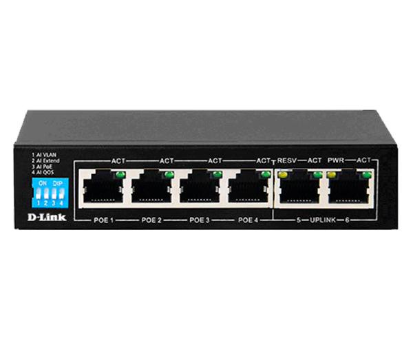 D-Link 6-Port Unmanaged PoE Switch with 4 PoE RJ45 and 2 Uplink RJ45 Ports