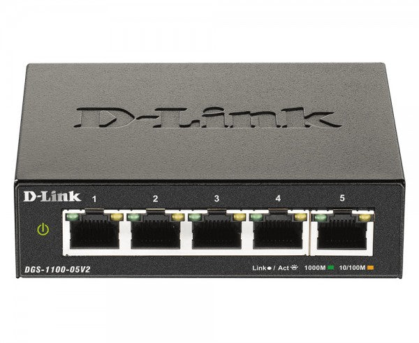 D-Link DGS-1100, 5-Port Smart Managed Switch with 2 PoE and 3 non-PoE Gigabit Ports - Network - S...