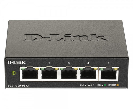 D-Link DGS-1100, 5-Port Smart Managed Switch with 2 PoE and 3 non-PoE Gigabit Ports - Network - S...