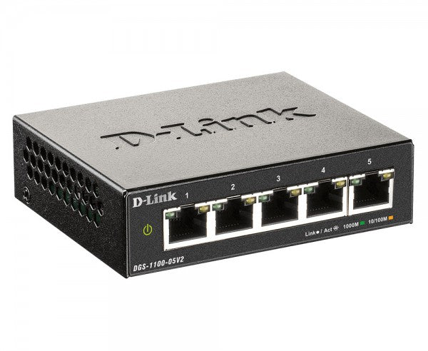 D-Link DGS-1100, 5-Port Smart Managed Switch with 2 PoE and 3 non-PoE Gigabit Ports