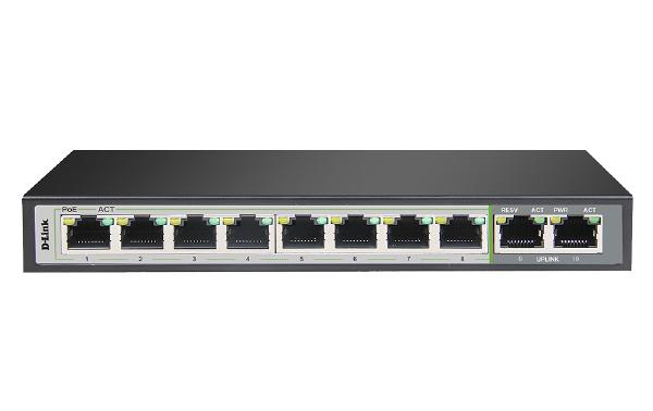 D-Link 10-Port Unmanaged PoE Switch with 8 RJ45 PoE and 2 Uplink Ports - Network - Switches
