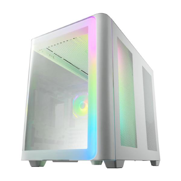 FSP M580 White Gaming ATX Mid-Tower 3D Curved Glass Case, Up to ATX MB Supported, White Case