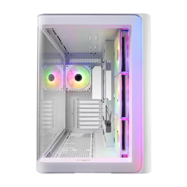 FSP M580 White Gaming ATX Mid-Tower 3D Curved Glass Case, Up to ATX MB Supported, White Case