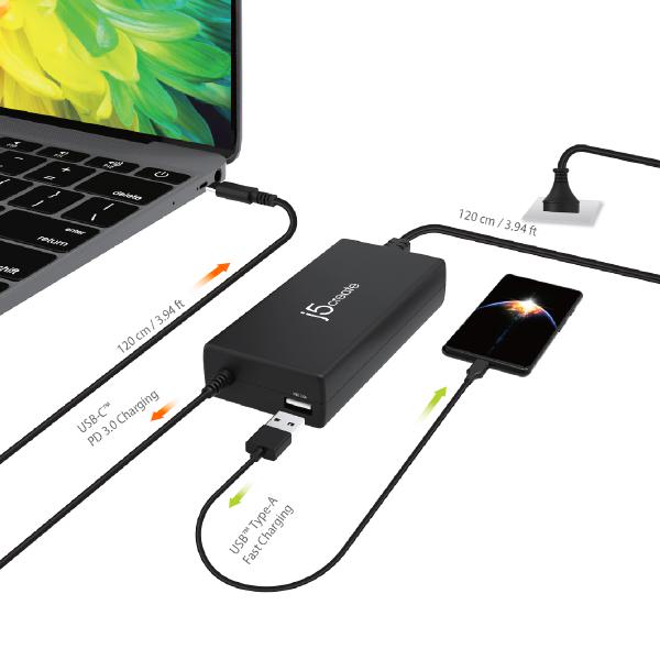 J5Create JUP2290 100W PD USB-C Super Charger (Notebook power supply) - USB-C Notebook power supply or charge Smartphones, Tablets, Laptop charger
