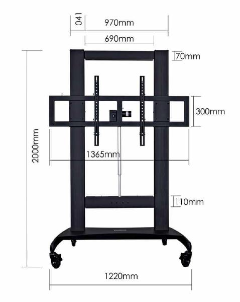 TouchBoard Mobile Height Adjustable Motorised Linear Actuator Lift System. VESA to 1200 x 600mm. Supports panels up to 136kg. Black.