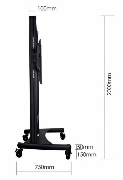 TouchBoard Mobile Height Adjustable Motorised Linear Actuator Lift System. VESA to 1200 x 600mm. Supports panels up to 136kg. Black.