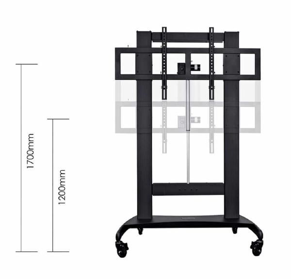 TouchBoard Mobile Height Adjustable Motorised Linear Actuator Lift System. VESA to 1200 x 600mm. Supports panels up to 136kg. Black.