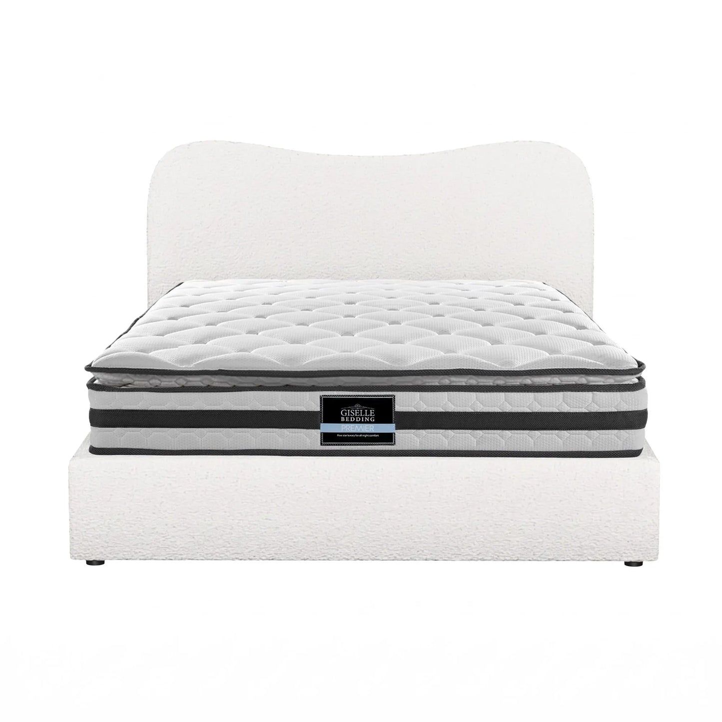 Giselle 21cm Bonnell Pillow Top Mattress Artiss Double Boucle Bed Frame Set - Image 9