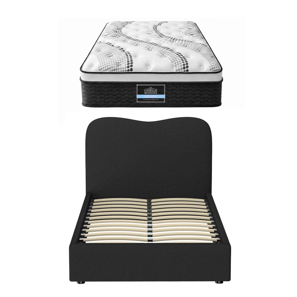 Giselle 32cm Euro Top King Single Mattress 5-Zone and Artiss Boucle Bed Frame Set - Image 9