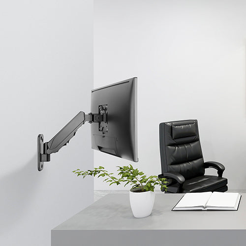 Brateck Single Screen Wall Mounted Gas Spring Monitor Arm,17'-32',Weight Capacity (per screen) 8kg; Matte Black