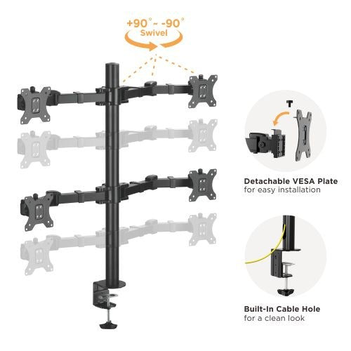 Brateck Quad Monitors Affordable Steel Articulating Monitor Arm Fit Most 17'-32' Monitors Up to 9kg per screen VESA 75x75/100x100 (LS)