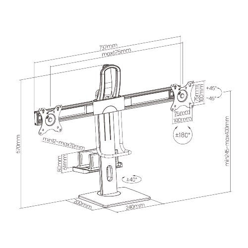 Brateck Dual Screens Vertical Lift Monitor Stand With Thin Client CPU Mount Fit Most 17'-27' Mon... - Image 4