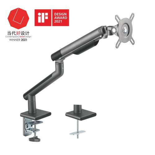 Brateck Single Monitor Premium Slim Aluminum Spring-Assisted Monitor Arm Fix Most 17'-32' Monitor Up to 9kg per screen VESA 75x75/100x100 - Space Grey