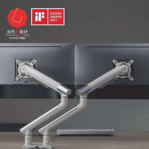 Brateck Dual Monitor Premium Slim Aluminum Spring-Assisted Monitor Arm Fix Most 17'-32' Monitor Up to 9kg per screen VESA 75x75/100x100 (Space Grey)