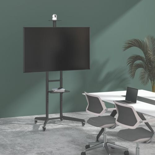 Brateck Versatile Compact Steel TV Cart with top and center shelf for 37'-70' TVs Up to 50kg, Fine Texture Black, 871x678x1966mm (LS)