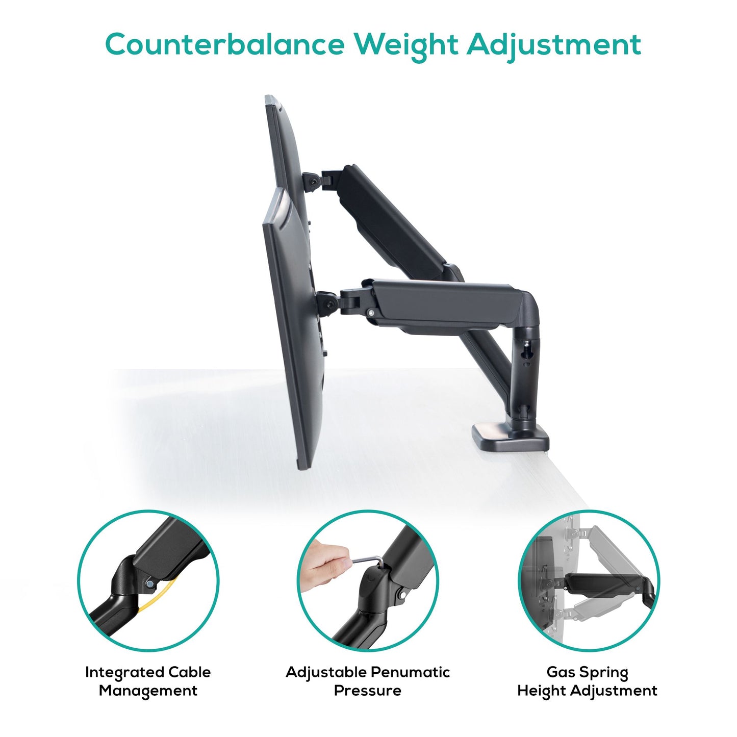 mbeat® activiva ErgoLife Dual Monitor Screen Steel Gas Spring Monitor Arm Built-in Spring Tension... - Image 4