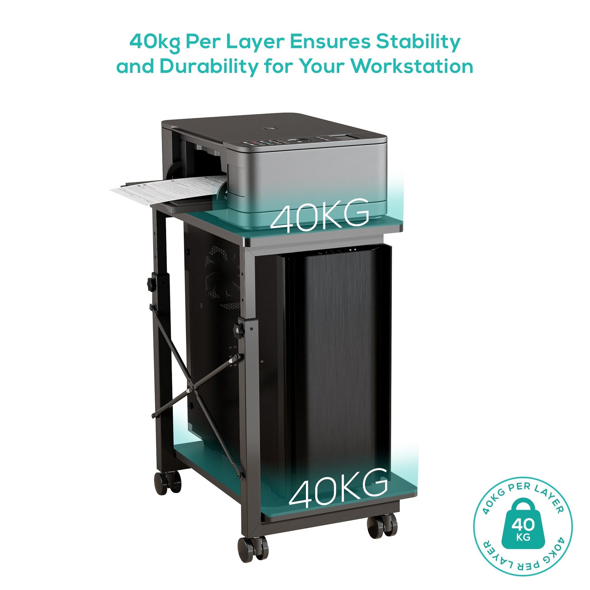 mbeat® activiva Height Adjustable PC  Printer Storage Stand Black Adjustable Shelf Height: 55/60/... - Image 3