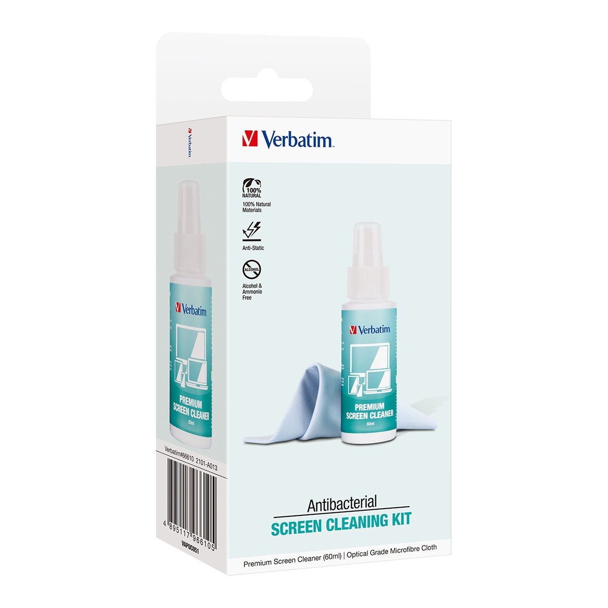 Verbatim Premium Screen Cleaning Kit - 60ml. Laptop, Phone, Tablet, Monitors, Screens, Glass. Antibacterial