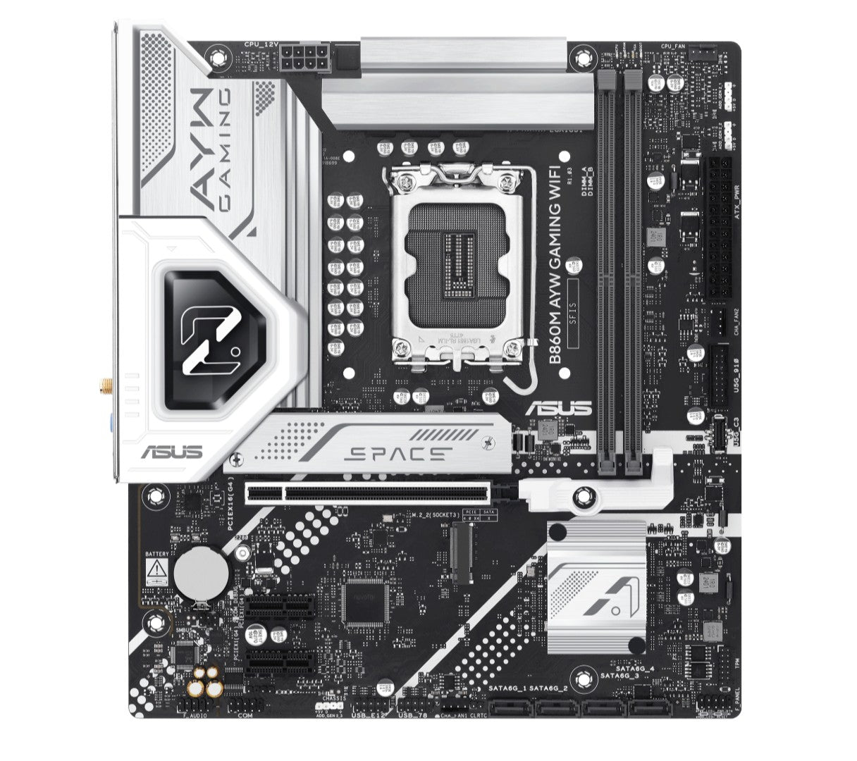 ASUS B860M AYW GAMING WIFI Micro-ATX Motherboard Up to 128GB DDR5 (2x Slots), 1 x PCIe 4.0, 2 x...